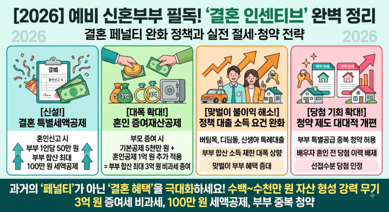 2026년 결혼 앞둔 예비 신혼 부부 필수 지식 결혼 페널티를 슬기롭게 피하는 세금 절약 전략